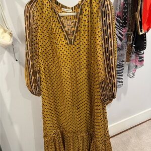 Ulla Johnson Yellow Ruffled Tiered Sundress with Bishop Sleeves